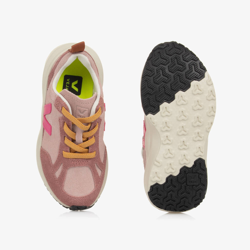 VEJA-Girls Pink Canary Suede Leather Trainers | Childrensalon Outlet