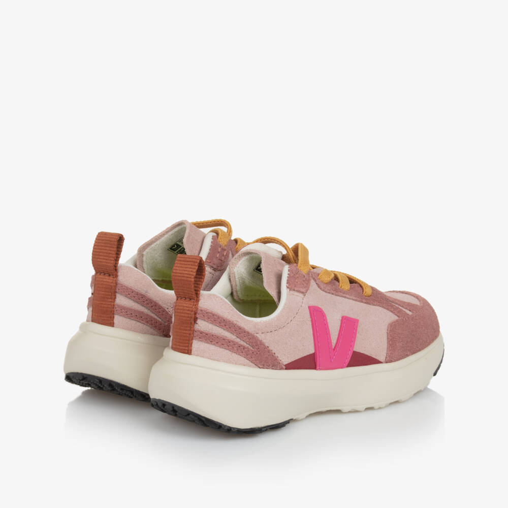 VEJA-Girls Pink Canary Suede Leather Trainers | Childrensalon Outlet