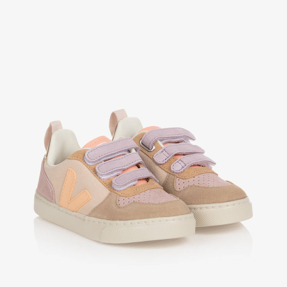 VEJA-Girls Pink & Orange V-10 Suede Trainers | Childrensalon Outlet