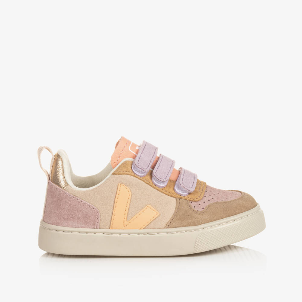 VEJA-Girls Pink & Orange V-10 Suede Trainers | Childrensalon Outlet