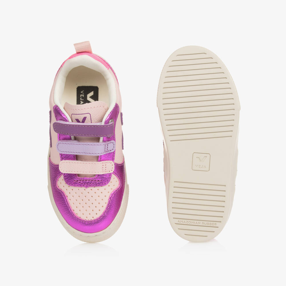 VEJA-حذاء رياضي جلدي وردي وبنفسجي للبنات | Childrensalon Outlet