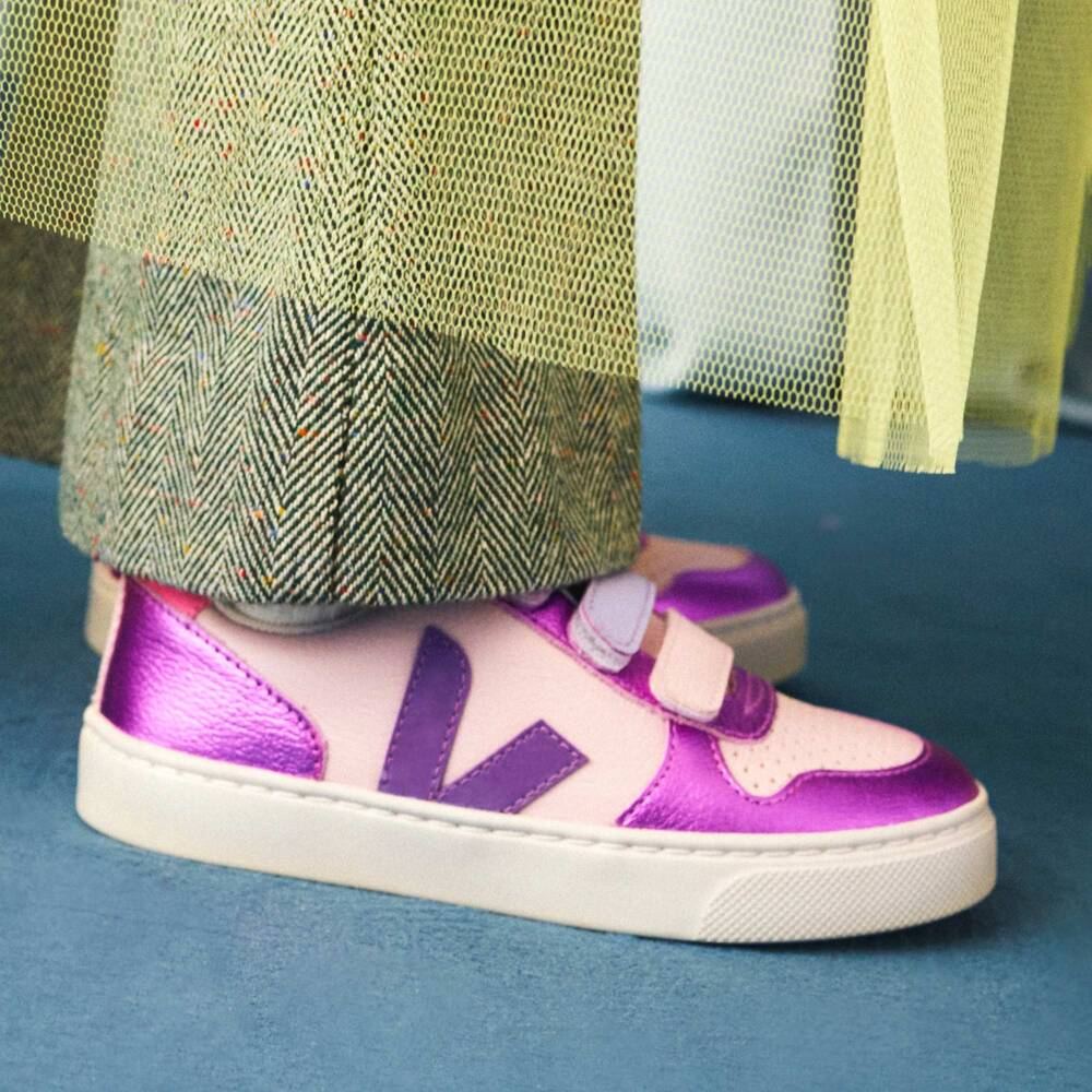 VEJA-حذاء رياضي جلدي وردي وبنفسجي للبنات | Childrensalon Outlet