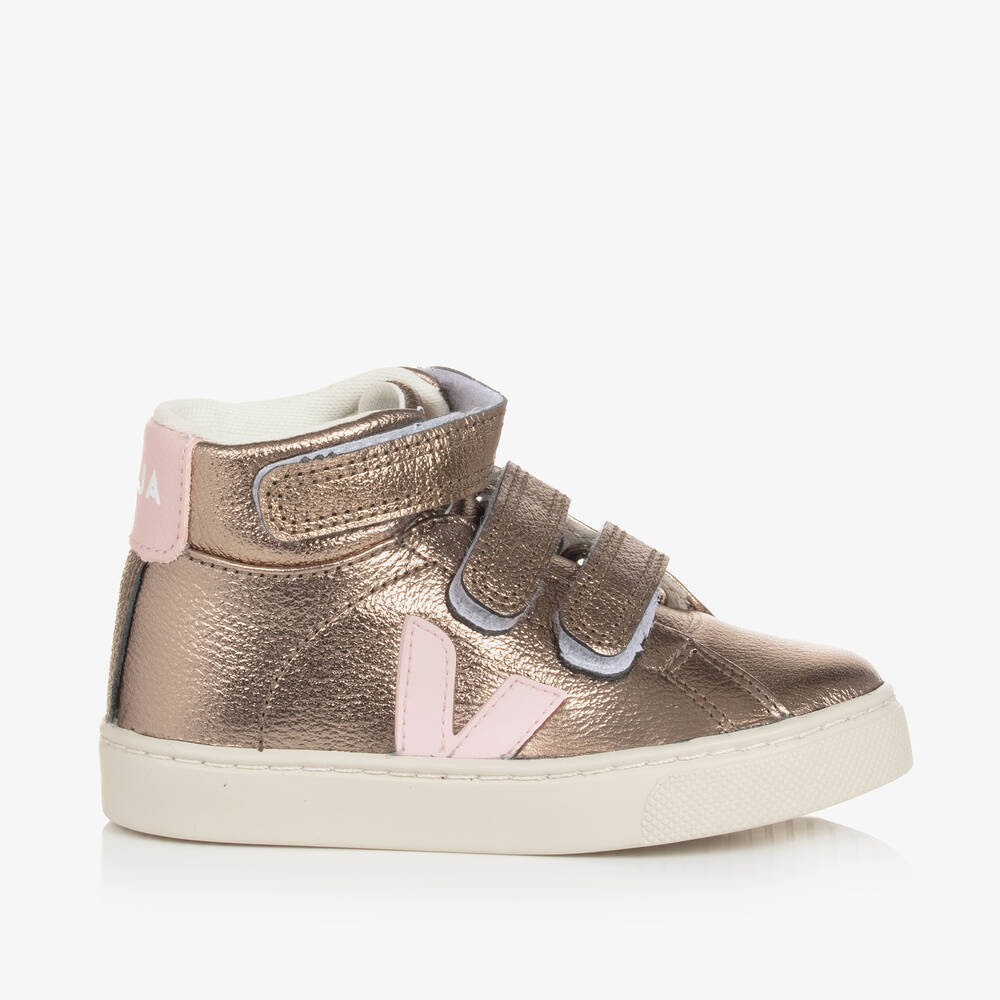 VEJA - Girls Rose Gold & Pink Esplar Trainers | Childrensalon