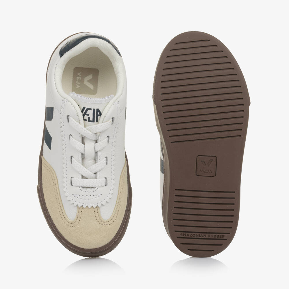 VEJA-Girls White, Beige & Black Leather Volley Trainers | Childrensalon Outlet