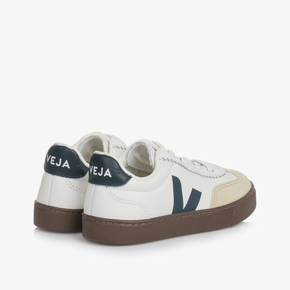 VEJA-Girls White, Beige & Black Leather Volley Trainers | Childrensalon Outlet