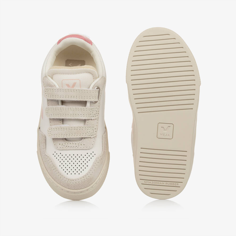 VEJA-Girls White & Blush Pink Leather V-90 Trainers | Childrensalon Outlet
