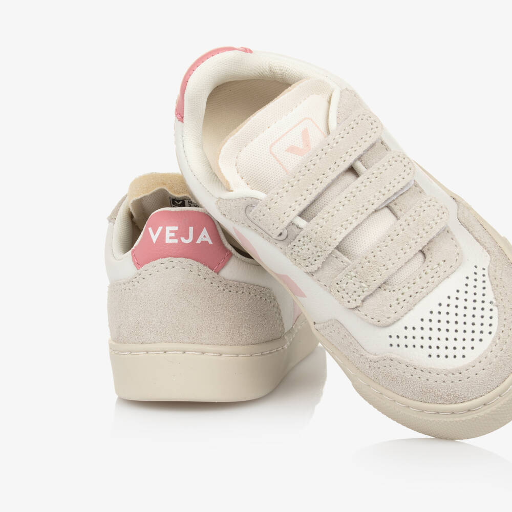 VEJA-Girls White & Blush Pink Leather V-90 Trainers | Childrensalon Outlet