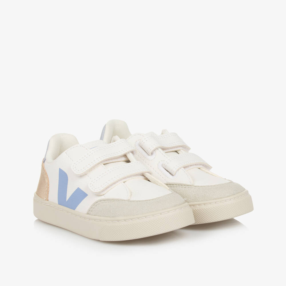 VEJA-حذاء رياضي للبنات من الجلد الأبيض والذهبي | Childrensalon Outlet