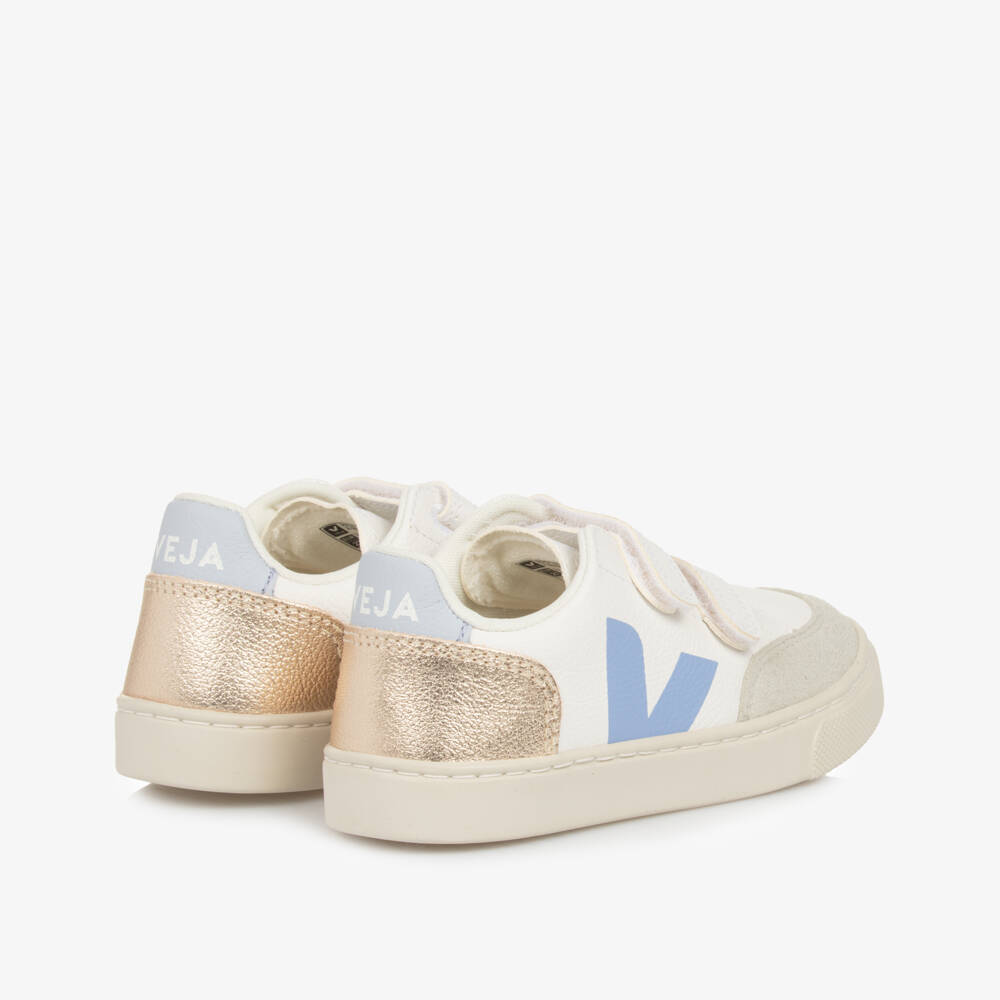 VEJA-حذاء رياضي للبنات من الجلد الأبيض والذهبي | Childrensalon Outlet