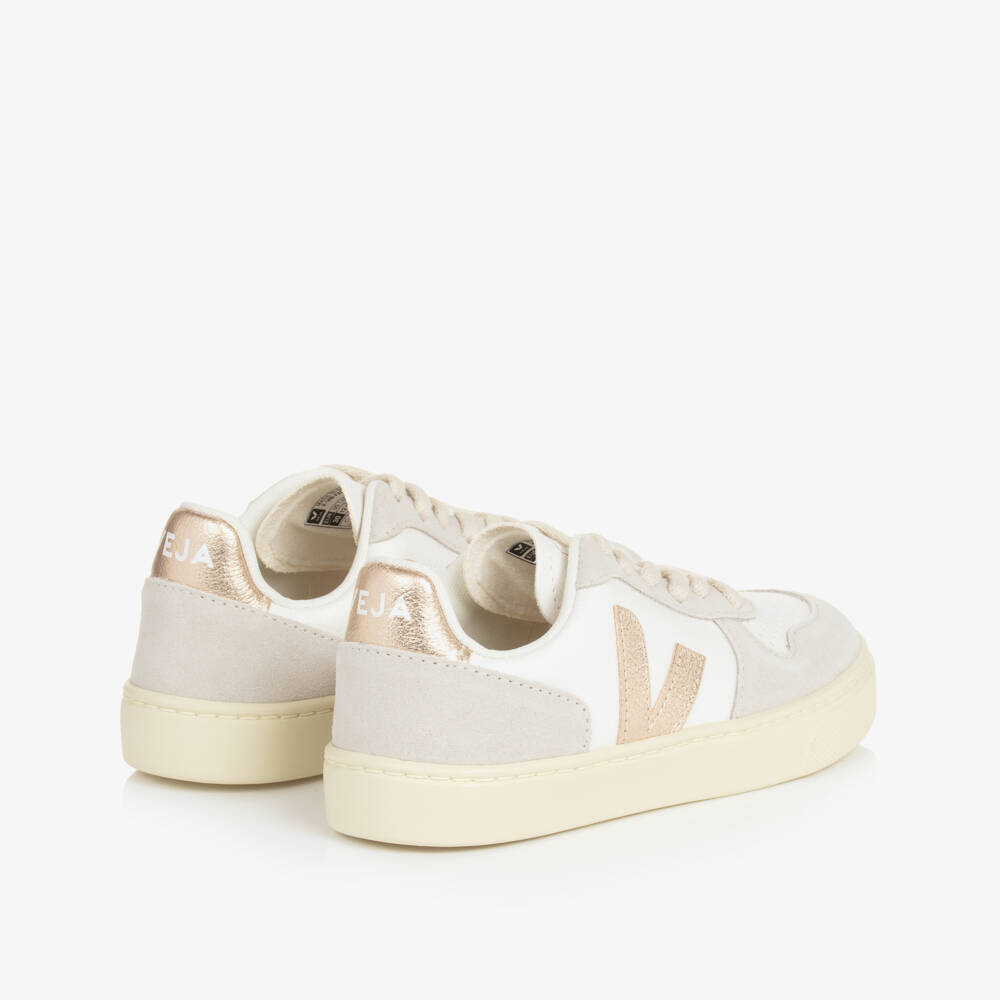 VEJA-Золотые металлические кожаные кроссовки для девочек | Childrensalon Outlet