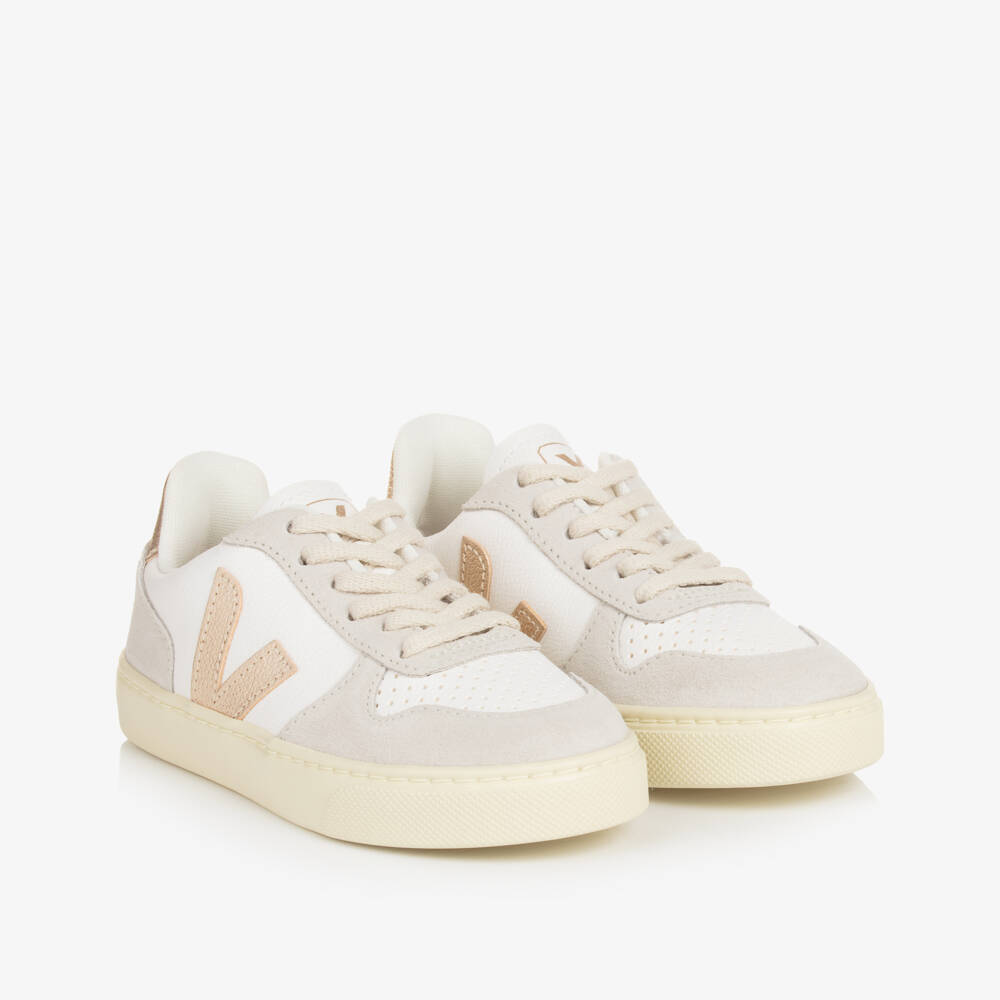 VEJA-Золотые металлические кожаные кроссовки для девочек | Childrensalon Outlet