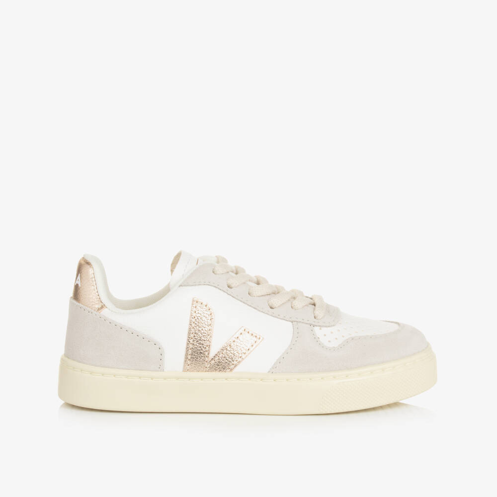 VEJA-Золотые металлические кожаные кроссовки для девочек | Childrensalon Outlet