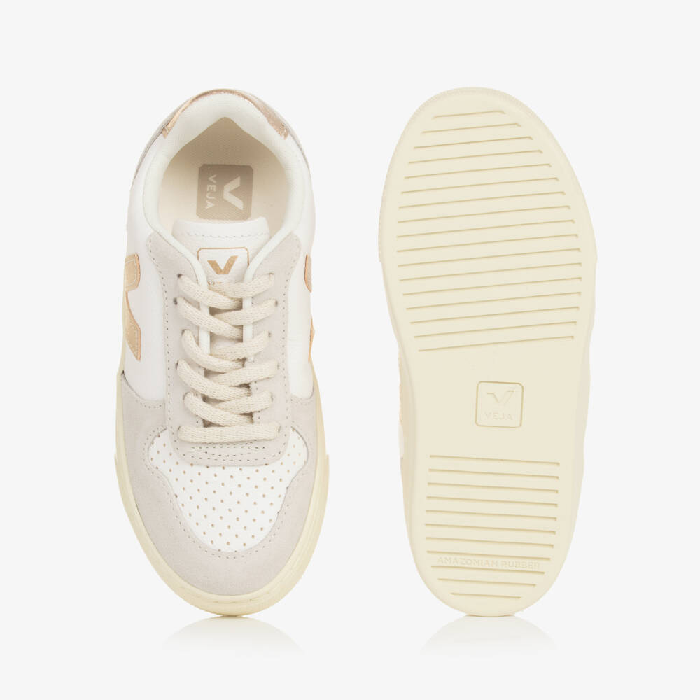 VEJA-Золотые металлические кожаные кроссовки для девочек | Childrensalon Outlet