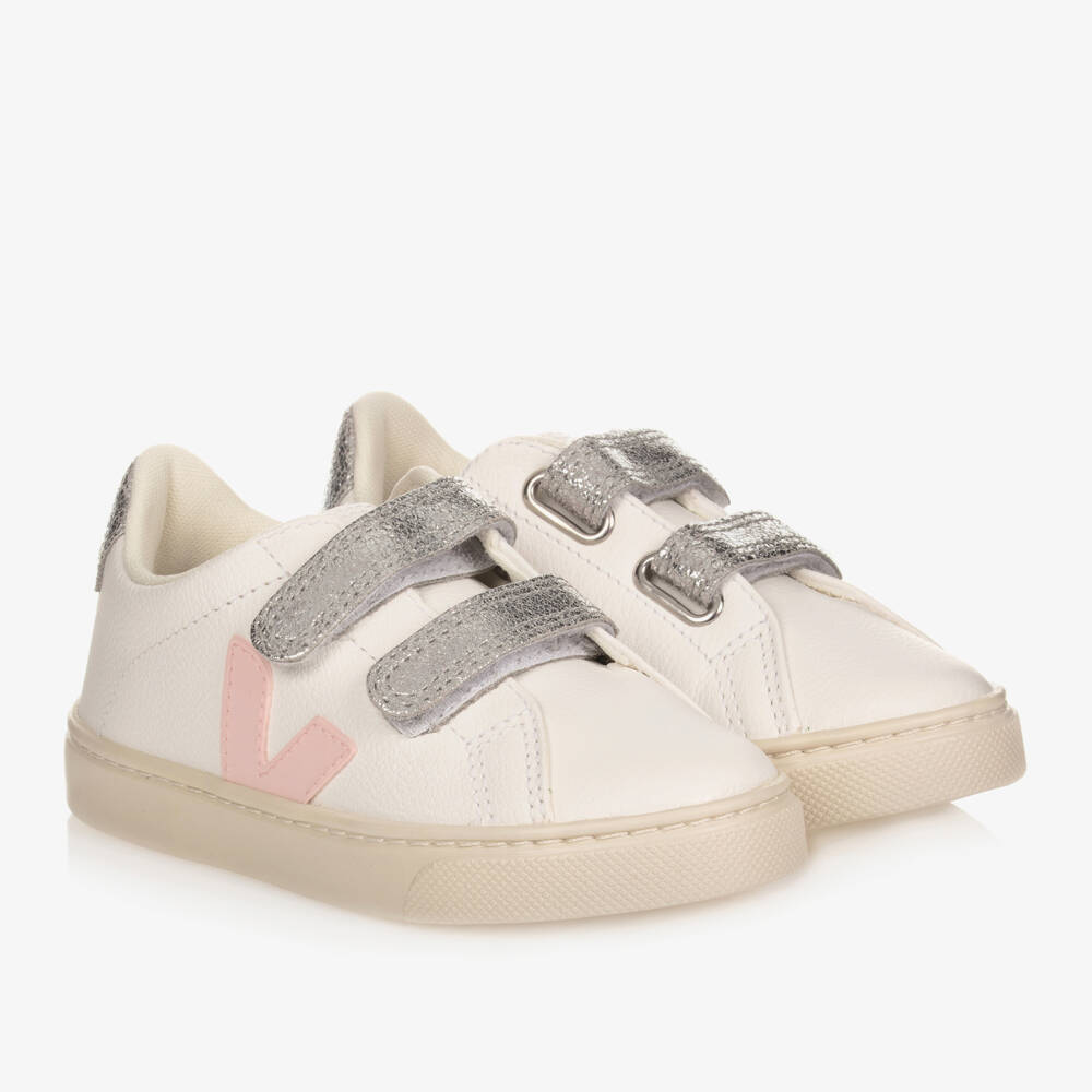 VEJA-Girls White & Pink Leather Esplar Trainers | Childrensalon Outlet