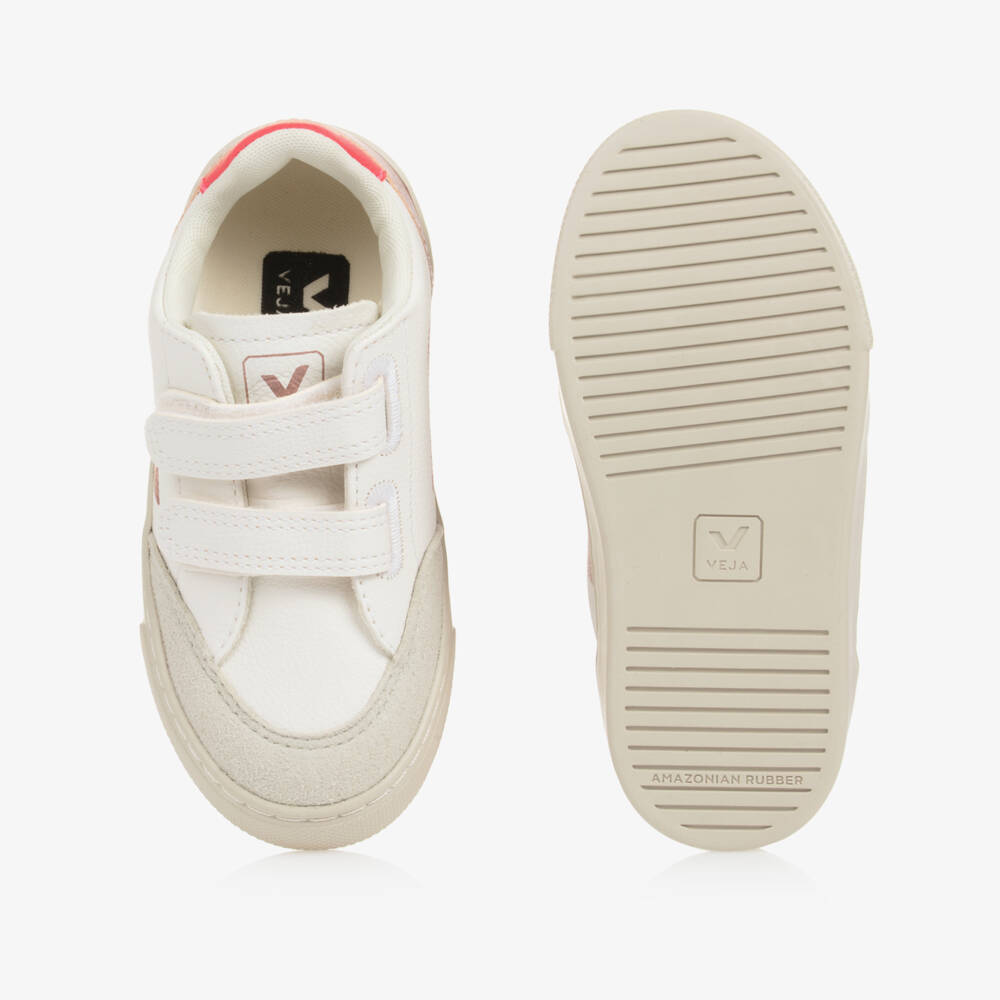 VEJA-Girls White & Red V-12 Leather Trainers | Childrensalon Outlet
