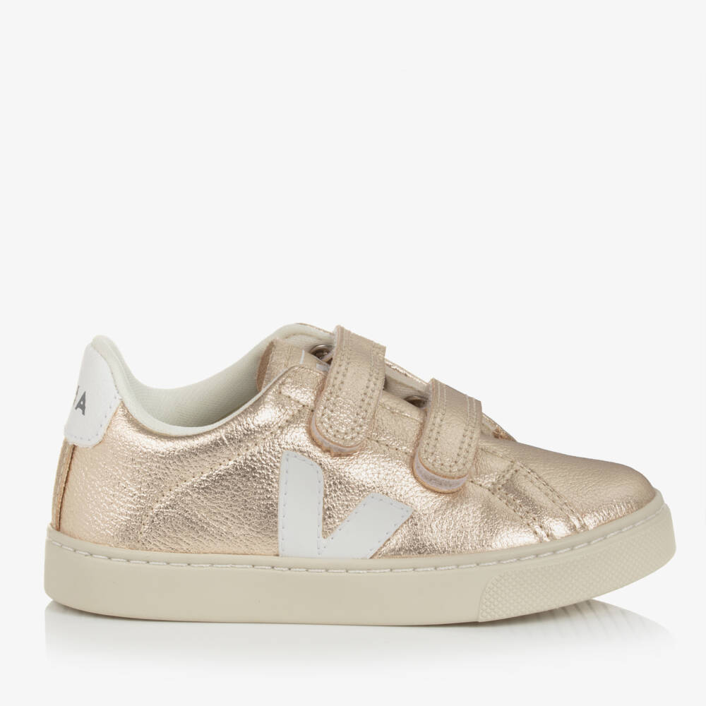 VEJA-Gold & White Leather Esplar Trainers | Childrensalon Outlet