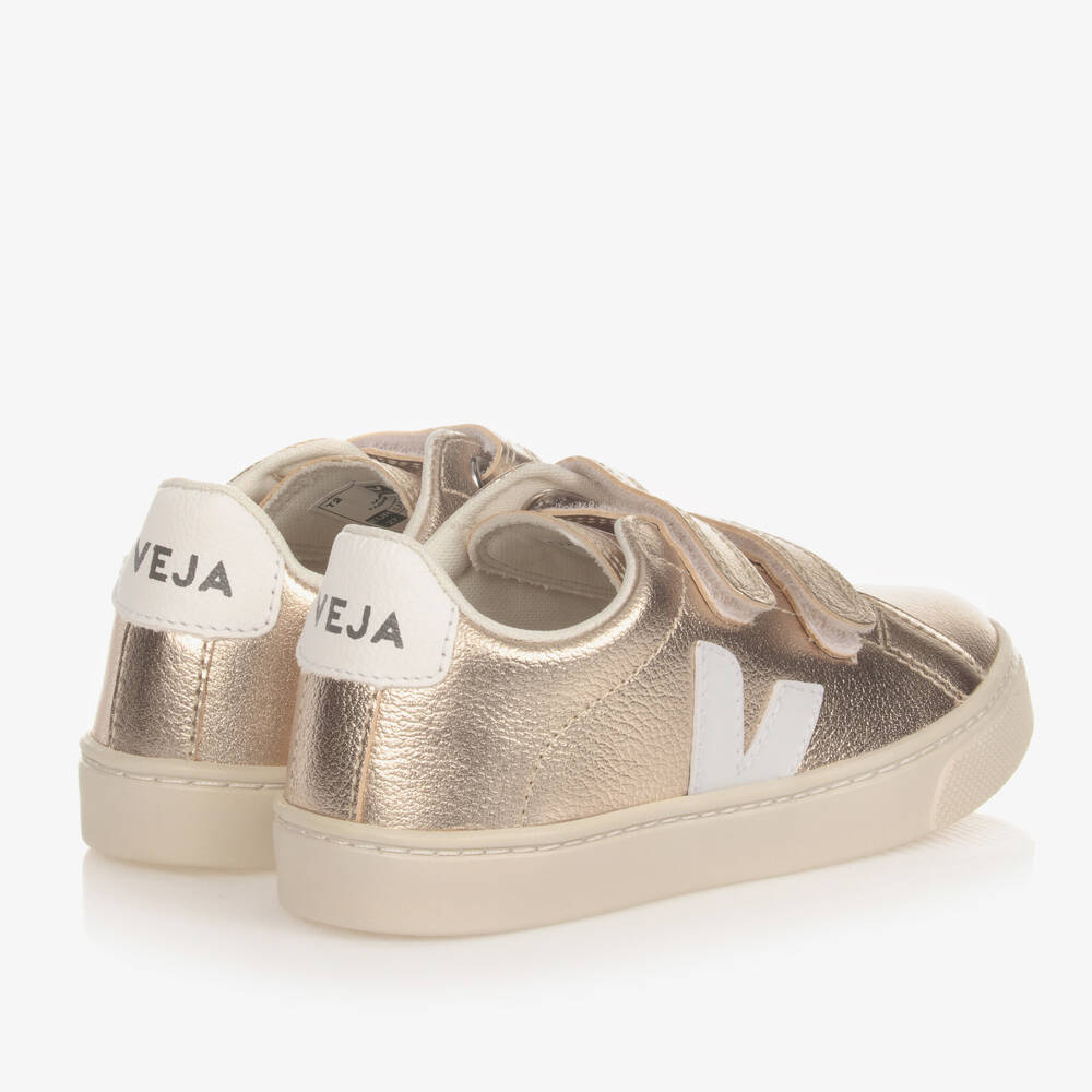 VEJA-Gold & White Leather Esplar Trainers | Childrensalon Outlet