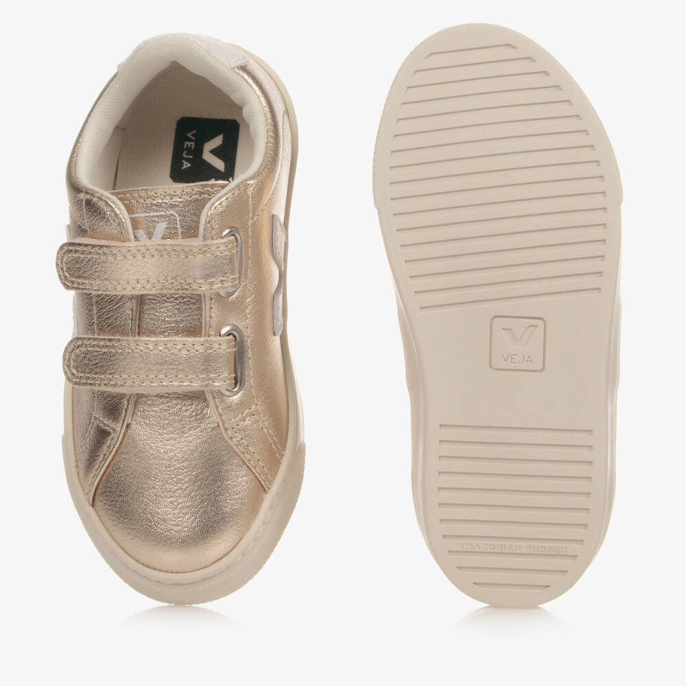 VEJA-Gold & White Leather Esplar Trainers | Childrensalon Outlet