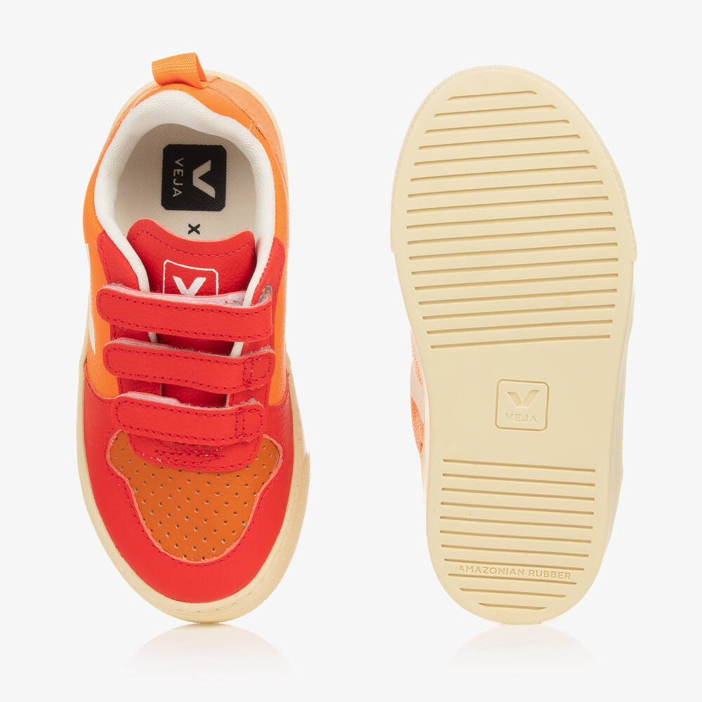 VEJA-Orange & Red V-10 Velcro Leather Trainers | Childrensalon Outlet