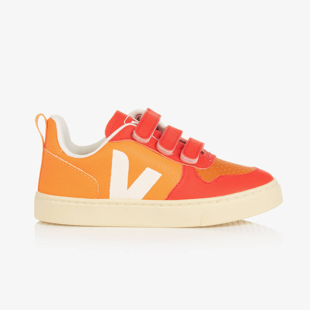 VEJA-Orange & Red V-10 Velcro Leather Trainers | Childrensalon Outlet
