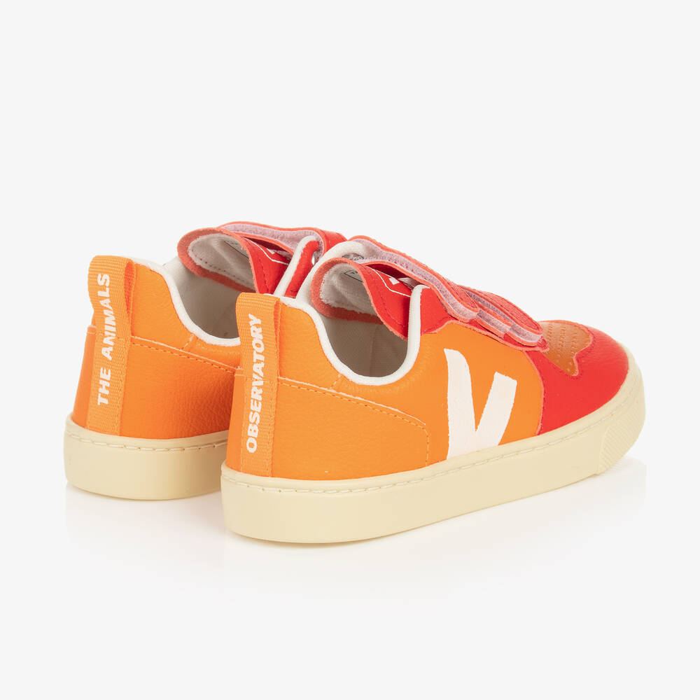 VEJA-Orange & Red V-10 Velcro Leather Trainers | Childrensalon Outlet