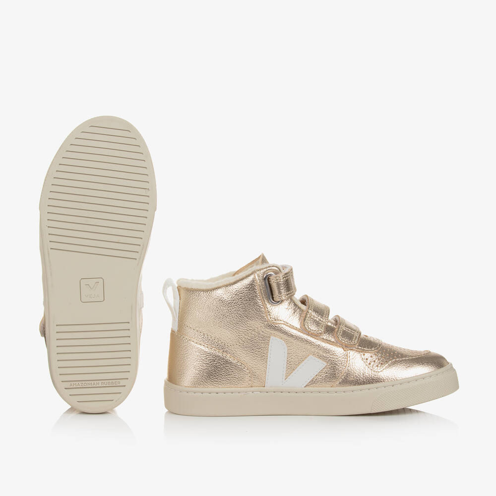 VEJA-Teen Girls Gold & White Leather V-10 Trainers | Childrensalon Outlet
