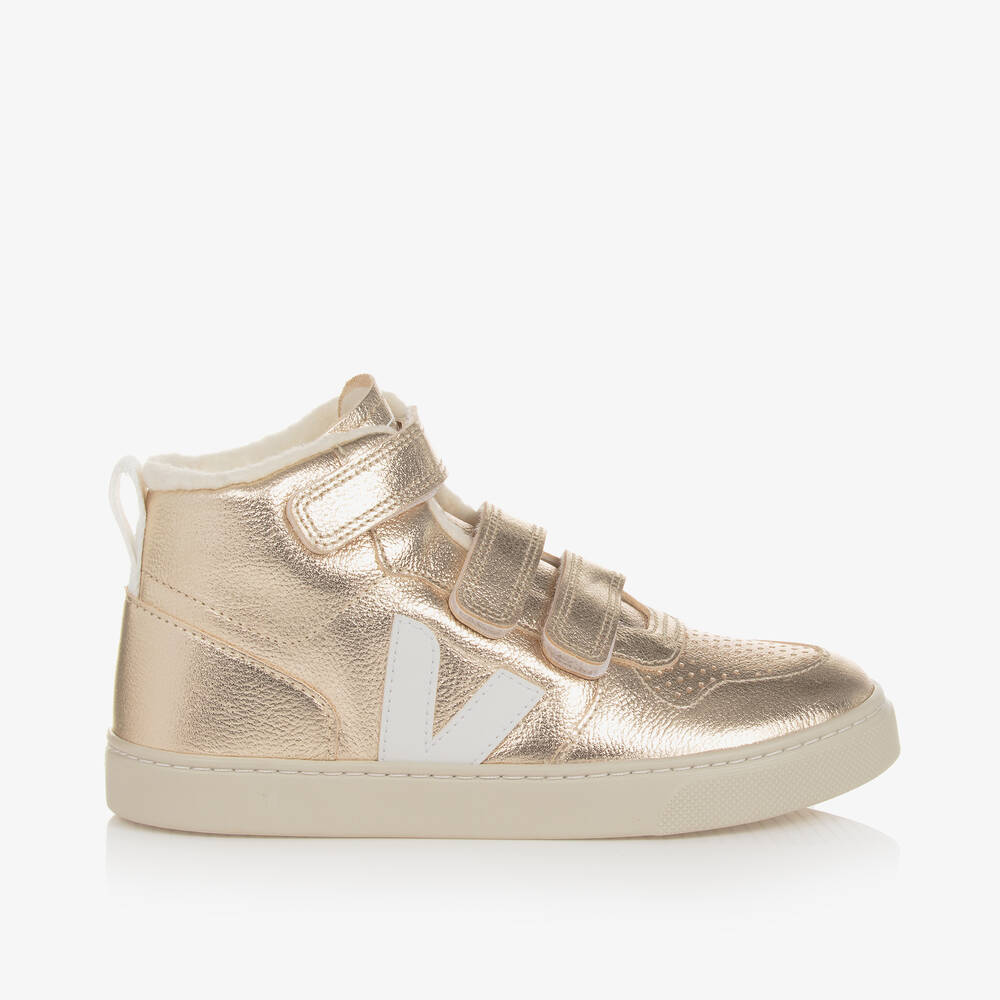 VEJA-Teen Girls Gold & White Leather V-10 Trainers | Childrensalon Outlet