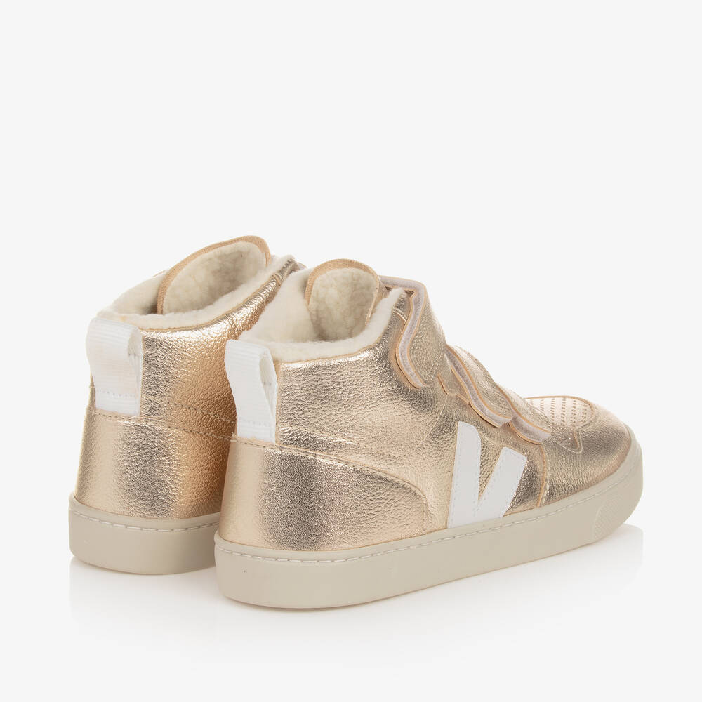 VEJA-Teen Girls Gold & White Leather V-10 Trainers | Childrensalon Outlet