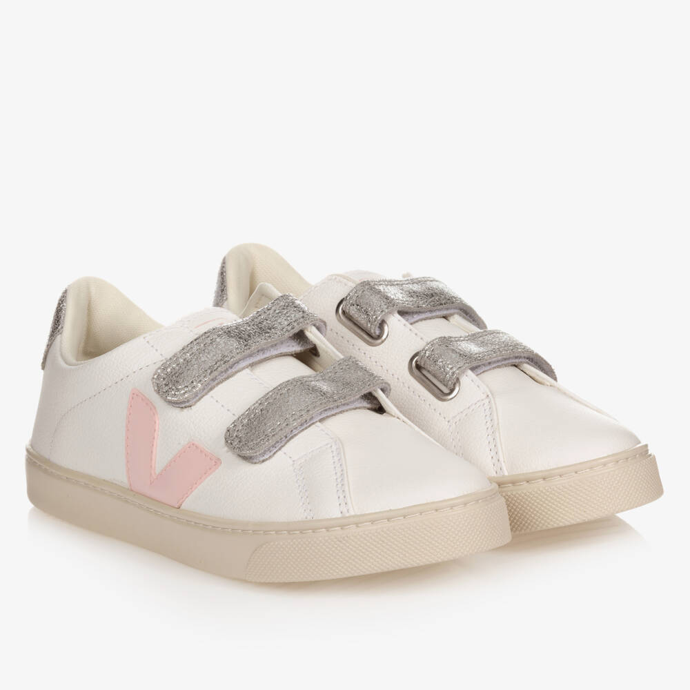 VEJA-Teen Girls White & Pink Leather Esplar Trainers | Childrensalon Outlet
