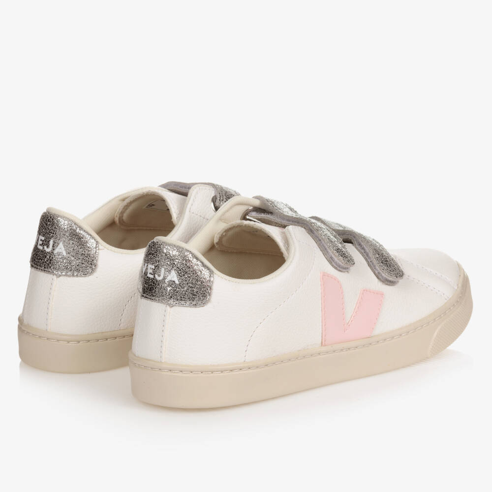 VEJA-Teen Girls White & Pink Leather Esplar Trainers | Childrensalon Outlet