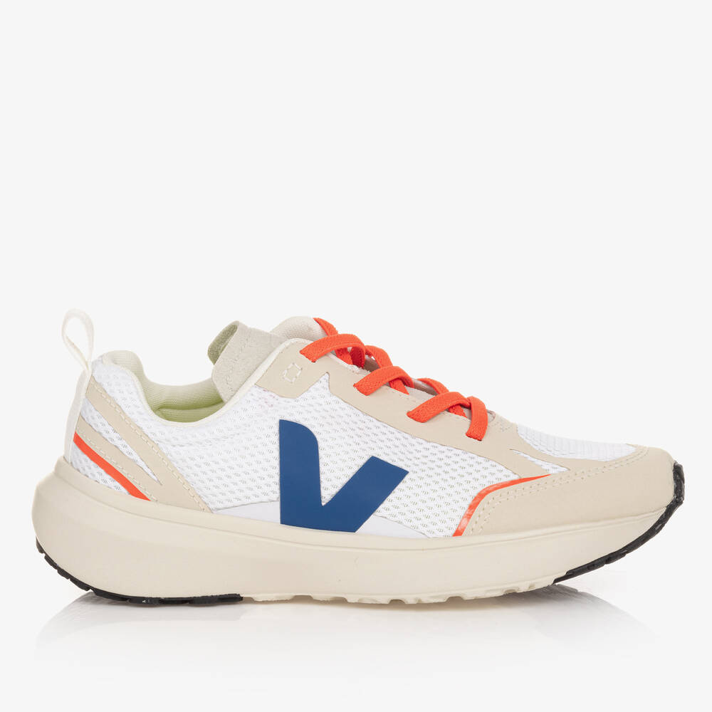VEJA Teen White Blue Canary Alveomesh Trainers Childrensalon Outlet