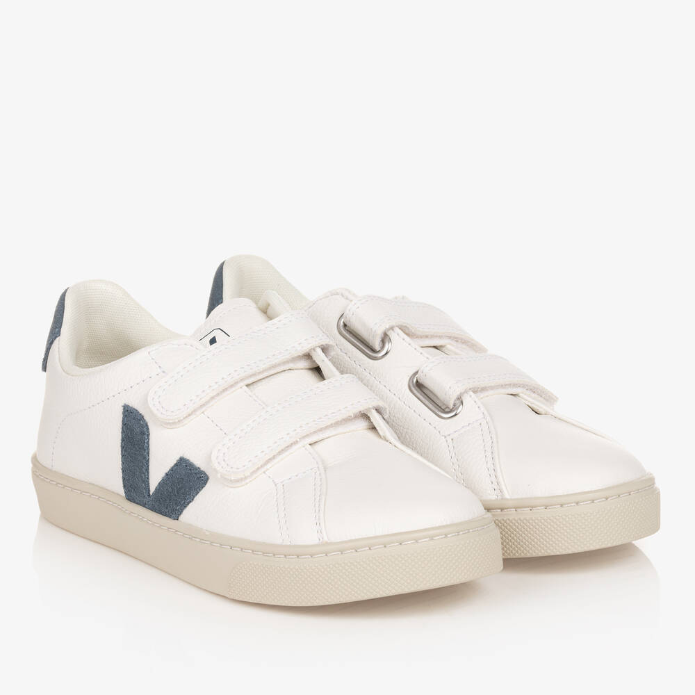 VEJA-Teen White & Blue Leather Esplar Trainers | Childrensalon Outlet