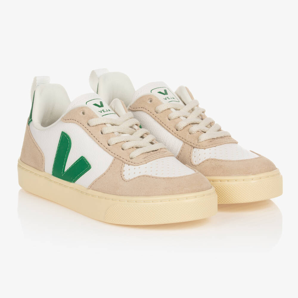 VEJA - Baskets blanches et vertes V-10 ado | Childrensalon