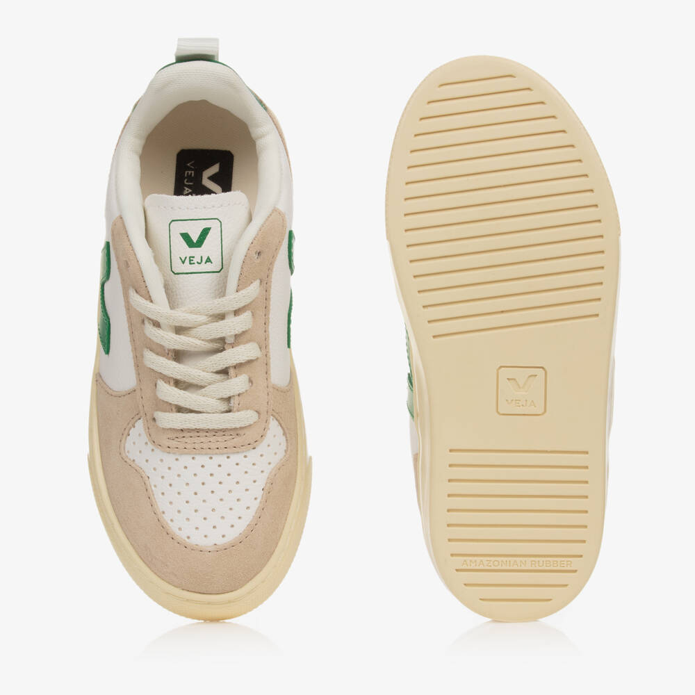 VEJA-ترينرز تينز جلد وشامواه لون أبيض وأخضر | Childrensalon Outlet