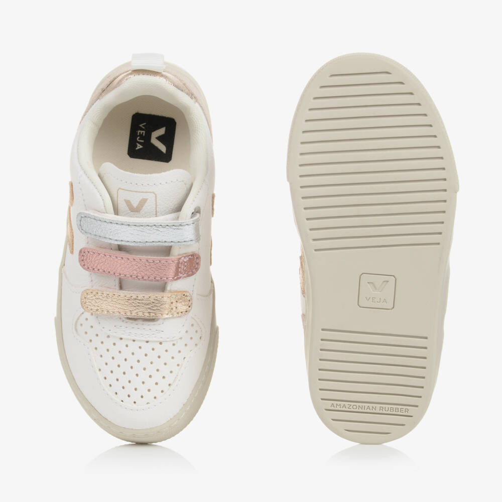 VEJA-Teen White & Metallic Gold Leather V-10 Trainers | Childrensalon Outlet