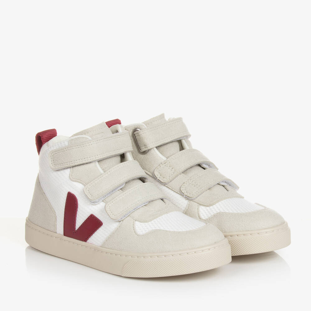 VEJA-Teen White & Red V-10 Mid Trainers | Childrensalon Outlet