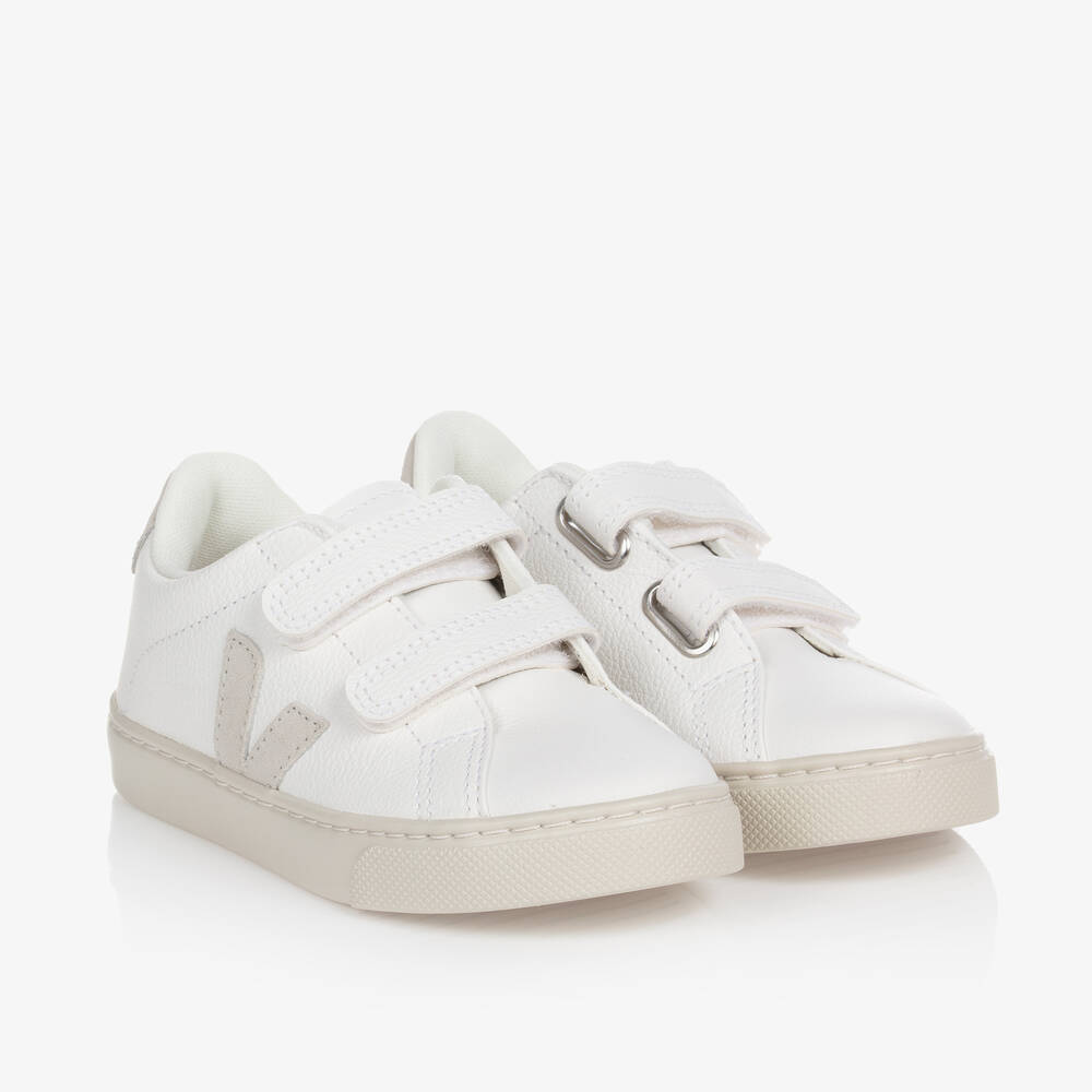 VEJA-White & Beige Leather Esplar Trainers | Childrensalon Outlet