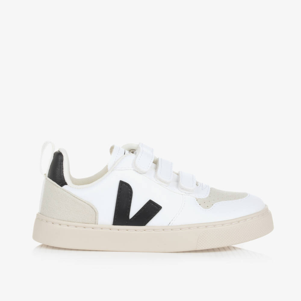 VEJA-White & Black Faux Leather V-10 Trainers | Childrensalon Outlet