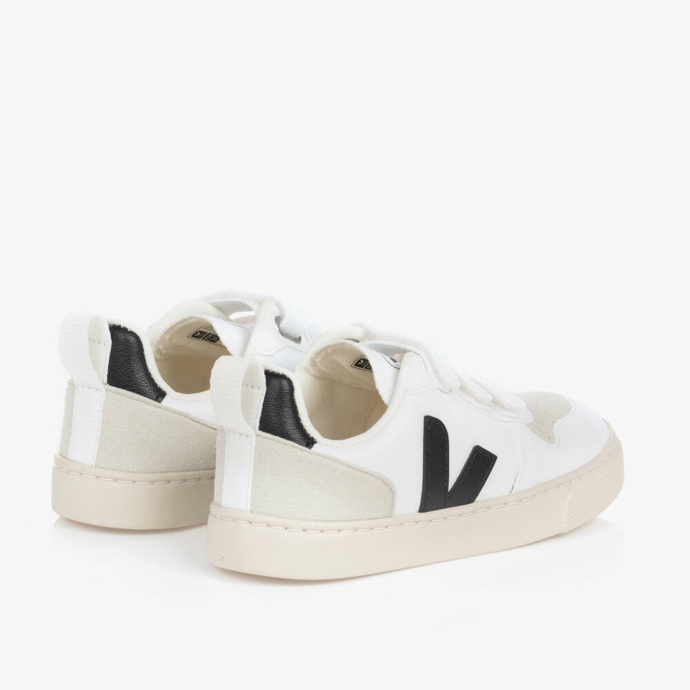 VEJA-White & Black Faux Leather V-10 Trainers | Childrensalon Outlet