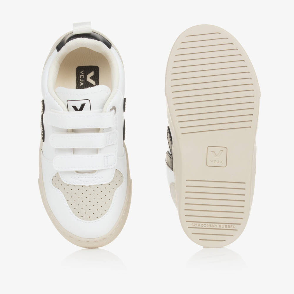 VEJA-White & Black Faux Leather V-10 Trainers | Childrensalon Outlet
