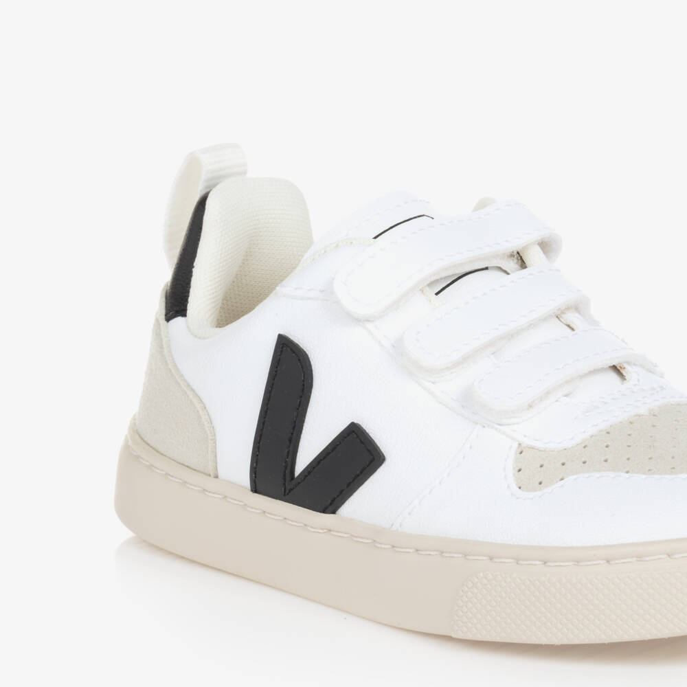 VEJA-White & Black Faux Leather V-10 Trainers | Childrensalon Outlet
