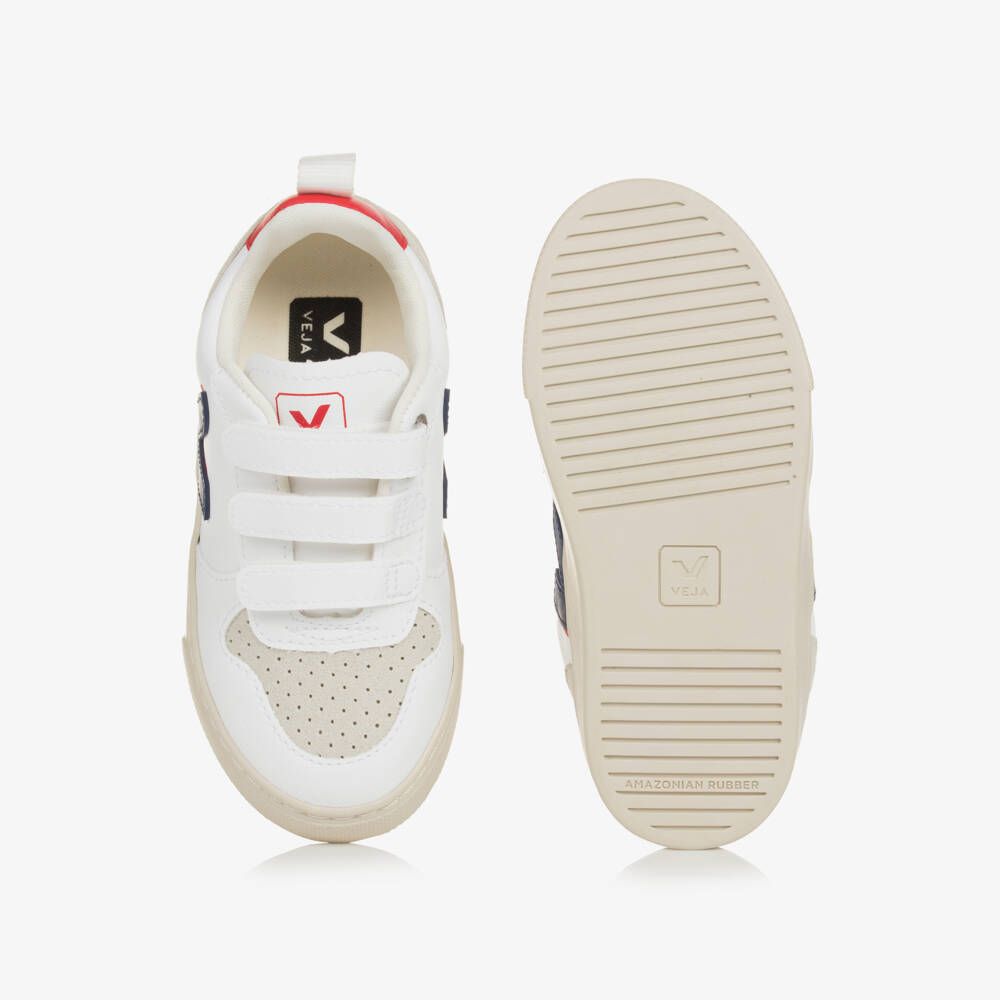 VEJA-White & Blue Faux Leather V-10 Trainers | Childrensalon Outlet
