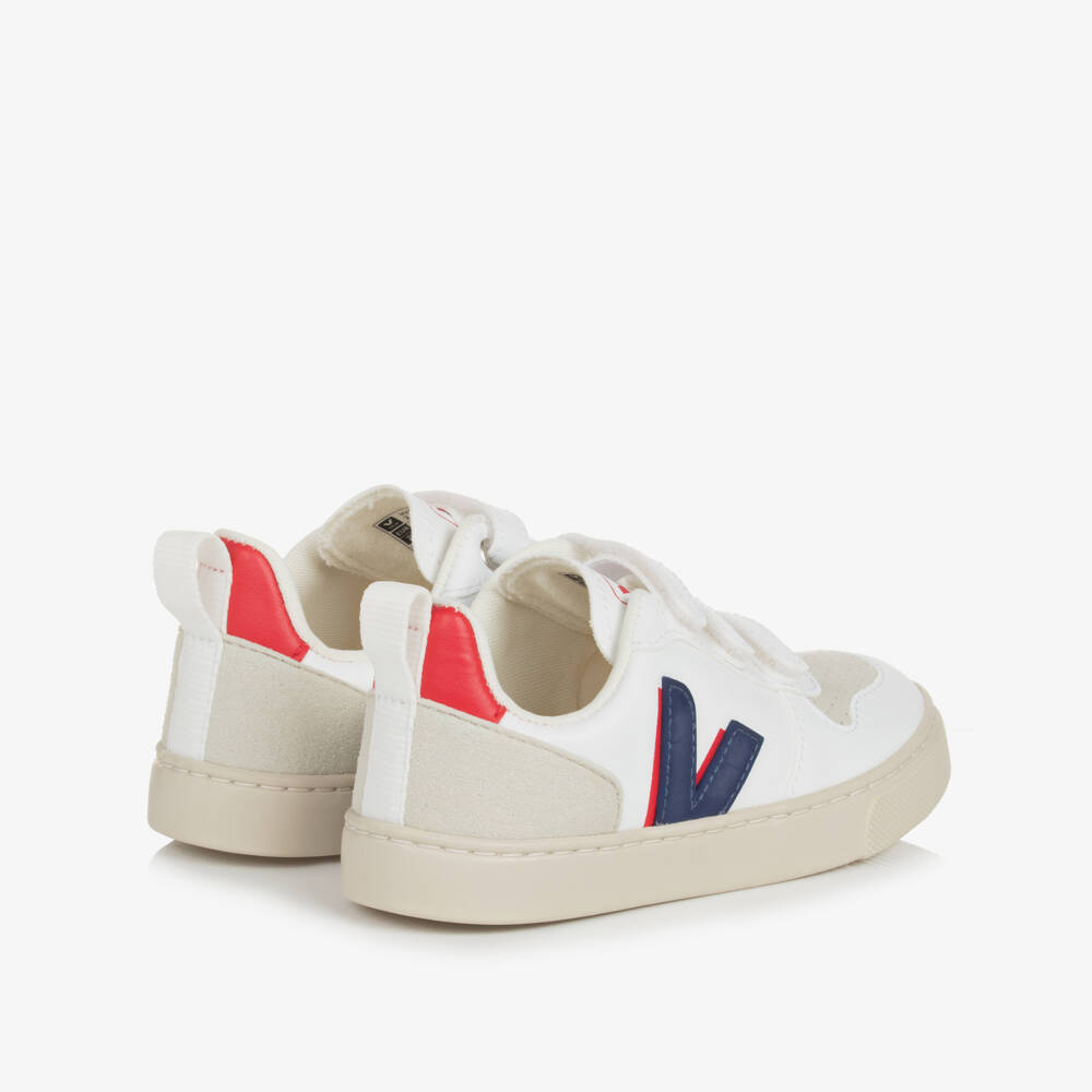 VEJA-White & Blue Faux Leather V-10 Trainers | Childrensalon Outlet