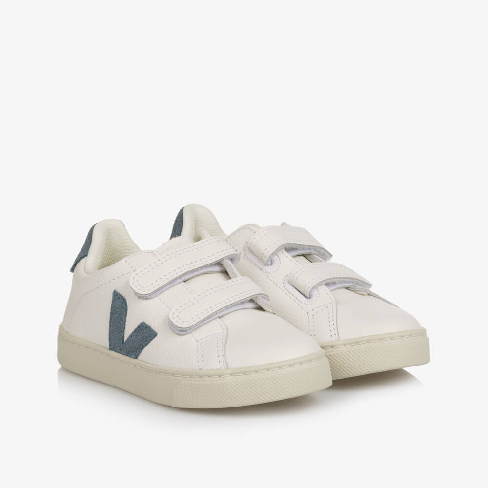 VEJA-White & Blue Leather Esplar Velcro Trainers | Childrensalon Outlet