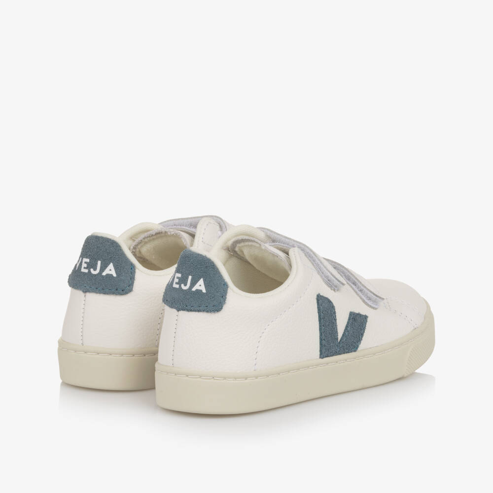 VEJA-White & Blue Leather Esplar Velcro Trainers | Childrensalon Outlet