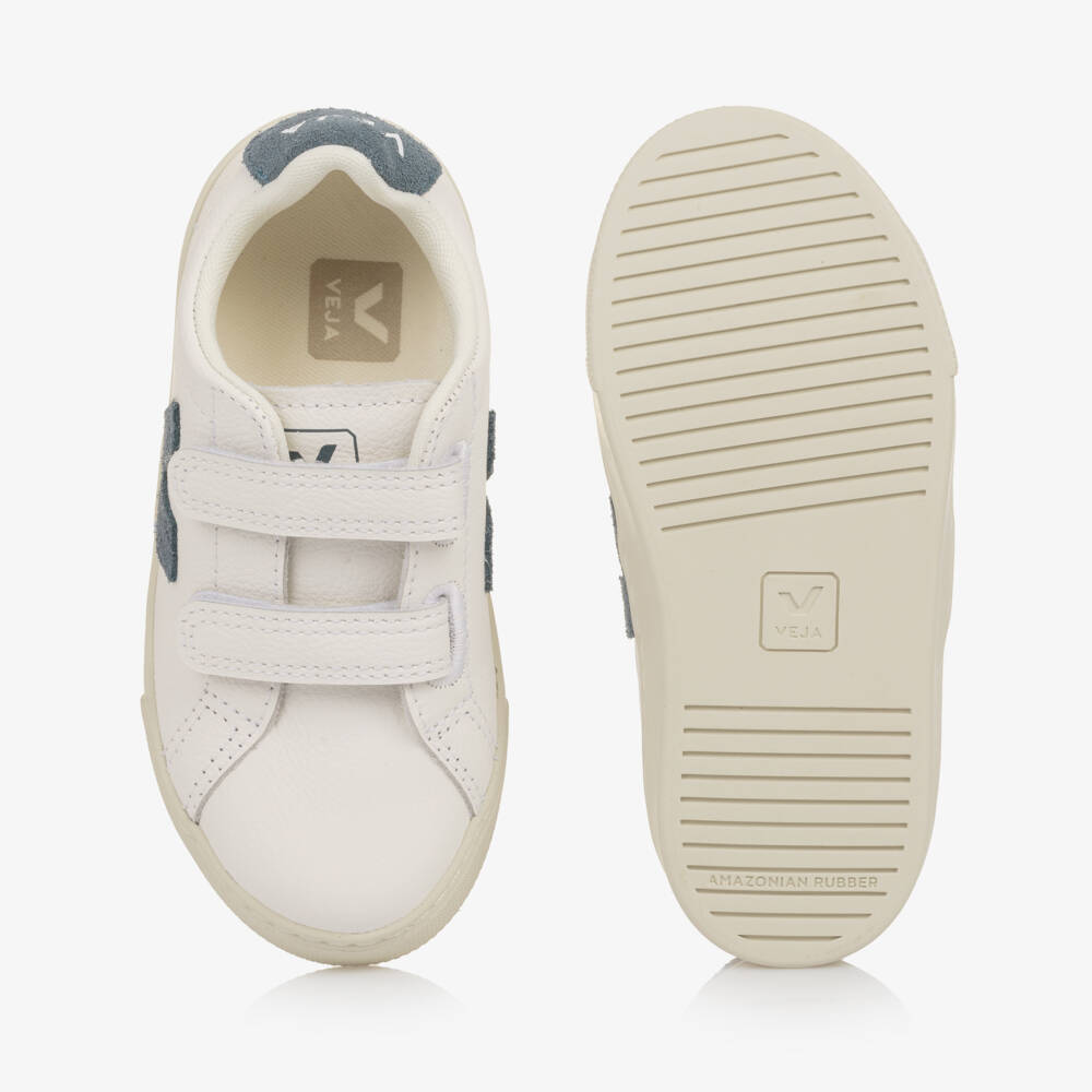 VEJA-White & Blue Leather Esplar Velcro Trainers | Childrensalon Outlet