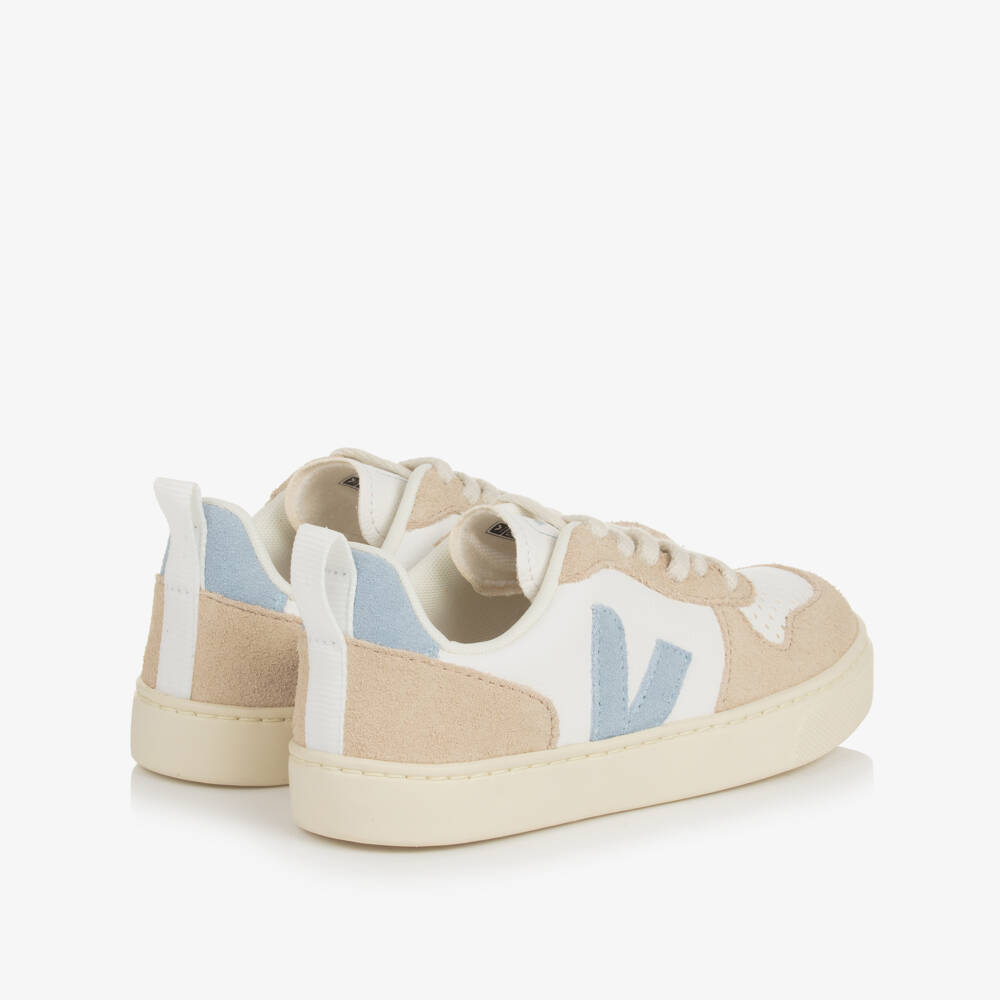 VEJA-White & Blue Leather V-10 Trainers | Childrensalon Outlet