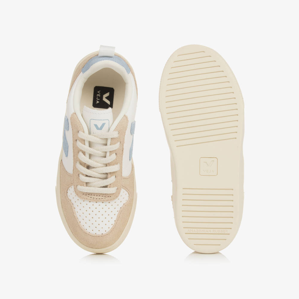 VEJA-White & Blue Leather V-10 Trainers | Childrensalon Outlet