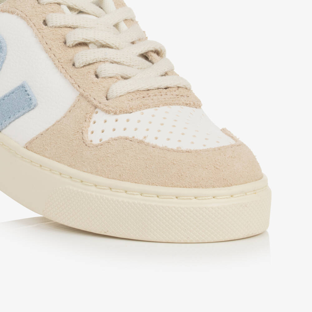 VEJA-White & Blue Leather V-10 Trainers | Childrensalon Outlet