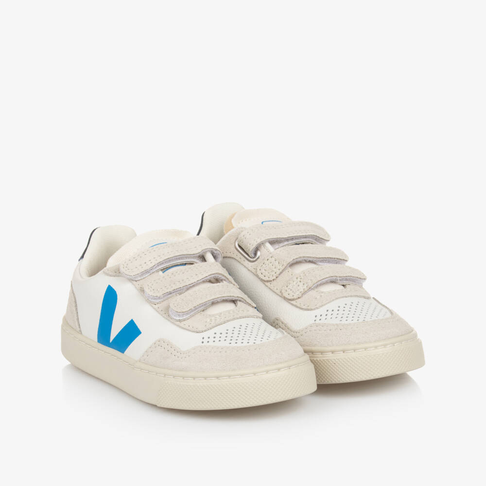 VEJA-White & Blue Leather V-90 Trainers | Childrensalon Outlet